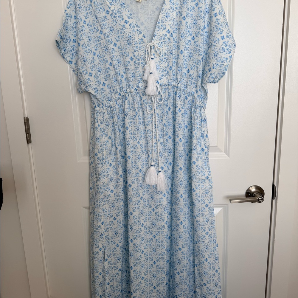 Roller Rabbit Blue and White Patterned Maxi Dress NWOT